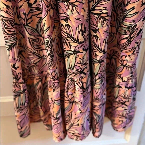 NWOT Molly Bracken Pink Palm Print Tie Sleeve Deep V-Neck Maxi Dress Size Small - Picture 11 of 14